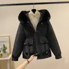 Casaco Feminino Parker 2026 Novo de Algodão com Forro de Lã para Inverno, Jaqueta Curta de Algodão Acolchoada para Figuras Petite, Casaco Grosso de Algodão Acinturado
