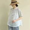 Camisa Solta Feminina Plus Size Estilo Literário Manga Curta 2026 Verão Nova Estampa de Bolinhas Versátil Casual Top Redutor de Idade