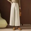Pantalones de Lana de Pierna Ancha Ajustados de Cintura Alta Nuevos para Mujer 2025, Pantalones de Moda Gruesos con Forro de Felpa para Otoño e Invierno, Pantalones Rectos Cortos de Nueve Puntos
