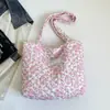 Bolsa tote de algodão matelassê com estampa de desenho animado, bolsa de ombro feminina, bolsa de mão de lona de grande capacidade
