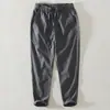 Pantalones cortos de algodón y lino L8226 cordón fino cintura elástica pantalones casuales para hombre rectos juveniles sueltos pantalones de moda