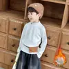 Ropa interior térmica de felpa para niños, manga larga, nuevo estilo 2026, cálida y moderna para niños pequeños, bebés, estilo coreano, ropa de invierno