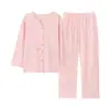 Pijama de Algodón Puro para Mujer, Nuevo Estilo Primavera y Otoño 2026, Conjunto de Dos Piezas para Dama de Manga Larga y Pantalones Largos de Algodón Puro, Ropa de Casa tipo Cárdigan
