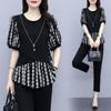 Elegante Conjunto Estampado Feminino Verão Coreano Estilo Nova Era Redução Jovem Jovem Manga Curta Calça Apertada Calças Justas Conjunto de Duas Peças