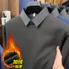 Suéter de Mezcla de Lana para Hombre con Forro de Felpa y Engrosamiento Nuevo Llegado Invierno 2026 Cuello Solapa Falso Dos Piezas Suéter Cálido de Manga Larga para Hombre