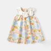 Vestido de Verano para Niña, Moda para Bebé, Marca Trendy Infantil Estilo Coreano Floral Lazo Cuello de Pétalo Vestido de Princesa