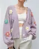 2026 Amazon transfronterizo cárdigan de punto con botones para mujer, estampado floral, suéter holgado de manga larga, estilo dulce y fresco