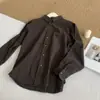 Camisa de manga larga a cuadros retro de otoño para mujer, holgada y casual, de longitud media, adelgazante, con cuello de solapa, chaqueta de camisa a cuadros
