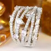 Anillo cruzado de moda para mujer, multicapa, hueco, con diamantes completos, anillo de circón de lujo ligero de alta gama