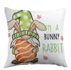 Funda de Cojín Decorativa para Sofá, Oficina, Dormitorio - Gnomo con Patrón Verde de Pascua y Sombrero de Conejo - Amazon Transfronterizo
