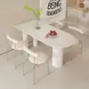 Juego de mesa y sillas de comedor de mármol blanco puro color crema, diseño moderno y minimalista, apto para apartamentos pequeños, mesa de comedor semicircular