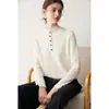 Sensação clássica de luxo leve! Suéter de cashmere feminino gola semimalta outono e inverno ponto raglan pulôver canelado camada base suéter casual