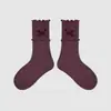 1746 calcetines infantiles al por mayor, calcetines de media caña bordados con lazo, estilo Miu girl, calcetines de algodón sin costuras con puños holgados para niñas