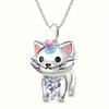 Temu Transfronterizo Nuevo Diamante Lindo Animalito Corazón Collar Gatito Colgante Collar Femenino Joyería Al Por Mayor