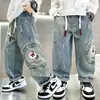 Calças jeans masculinas primavera e outono workwear calças infantis roupas primavera 2024 novo médio e grande primavera roupas infantis moda meninos