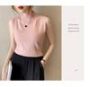 2025 Verano Nuevo Cuello Medio Alto Delgado Sin Mangas Corto Camiseta Base Camiseta de Punto Chaleco Interior de Corte Ajustado para Mujer