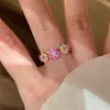 Anéis Coloridos Brilhantes de Retalhos de Flores da Temporada de Cerejeiras com Design Moderno, Versáteis e Estilosos, Anéis de Dedo Doces e Fofos Empilháveis