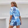 Amazon 2022 estação independente transfronteiriça roupas femininas verão casual estampa digital tingimento mesclado gola redonda solta manga curta camiseta para mulheres