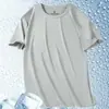 Camiseta Masculina de Malha de Seda Gelo Transfronteiriça Verão Manga Curta Cor Sólida Tamanho Grande Meia-Manga Secagem Rápida Respirável Esportiva