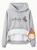 Tamanho europeu transfronteiriço Outono e inverno feminino borboleta borboleta estampada bolso canguru com capuz manga comprida forrado de lã moletom