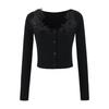Cardigan Feminino Pequeno com Renda Outono/Inverno Novo Camisa Básica Slim-Fit Camiseta de Manga Longa com Gola Redonda