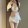 Biquíni Sexy Maiô Feminino Poliéster Dividido Quatro Peças Blusa Manga Longa Cobertura Saia Cor Sólida Roupa de Banho Spa Atacado