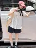 Conjunto de Blusa Estilo Boneca com Mangas Bufantes para Meninas Verão 2026 Novo Estilo Coreano Tendência Conjunto de Duas Peças com Shorts para Meninas Mais Velhas