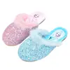 Chinelos de Algodão Infantis da Princesa Elsa Sapatos de Algodão Macios com Solado Macio para Bebê Chinelos Meios de Pelúcia Infantis para Casa Indoor Meninas