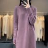 Vestido de suéter de cuello alto nuevo de otoño e invierno para mujer, grueso, suelto, combinable, por encima de la rodilla, de longitud media, estilo holgado