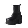 Botas de plataforma de piel de oveja para mujer con tacones gruesos y altos, que cuentan con un tacón robusto, una punta redonda y una cremallera lateral.; nuevo estilo otoño/invierno, hecho de cuero genuino, y diseñado como botines de moda