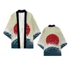 Directo de fábrica capa con tótem de dragón estilo chino marea nacional personalidad cárdigan de punto con plumas capa kimono túnica de siete mangas hombre