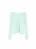 Cardigan fino de manga larga con cuello en V y dobladillo irregular, con ribete de encaje fresco estilo coreano, top delgado ajustado para capas para mujer