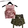 Conjunto de Roupa de Trabalho para Meninas 2026 Verão Novo Estilo para Crianças Maiores Estampa de Desenho Regata Shorts Jeans Conjunto de Duas Peças para Meninas