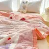 Colcha de verano de gasa de doble capa 100% algodón con estampado de encaje francés estilo coreano 2026 para madre y bebé, colcha fresca de verano estilo princesa fresca
