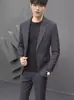 Chaqueta de Traje Estilo Francés de Alta Calidad con Hombreras para Hombre Estilo Ligeramente Maduro Corte Ajustado Traje Individual Informal de Negocios Traje Pequeño