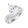 Conjunto de Anéis de Prata Esterlina S925 com Design Apresentando Zircônia de 4 Quilates em Formato de Gota d'Água 8*12, Anel de Luxo Leve com Sensação de Alta Qualidade, Conjunto de Anéis de Prata Combinados