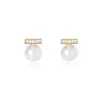 Pendientes de perla de viga de equilibrio modernos y versátiles para mujer, estilo juvenil, cobre incrustado con circonita, diseño único, pendientes de aguja de plata