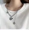 Collar de Tablero de Ajedrez de Osos de Doble Capa para Mujer Estilo Ins Cadena de Suéter Hip-Hop Personalizada para Mujer Estilo Coreano Accesorios de Moda que No se Desvanecen