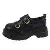 Hebilla de Cinturón Redonda 2026 Piel Sintética Nuevo Boca Profunda Suela Gruesa Tacón Grueso Zapatos Pequeños de Cuero para Mujer Otoño Mocasines Moda Casual