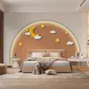 Papel de Parede Estrelas, Lua e Nuvens Quarto de Menina Cobertura de Parede Desenho Animado Quarto Infantil Murais Cobertura de Parede Fofa Quarto de Princesa