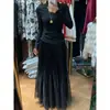 Elegante Falda Larga de Malla Plisada Estilo Francés para Mujer, Nuevo Modelo Primavera 2026, Cintura Elástica, Falda Larga Plisada de Línea A Adelgazante con Varios Niveles