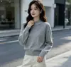 Suéter de punto de terciopelo Andy de tres hilos, estilo francés suave, con cuentas, cuello medio alto, para mujer, de manga larga, elegante, cálido, suéter de capa base