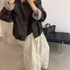 Camisa de Rayas Estilo Retro Occidental Estilo Hong Kong Chaqueta de Cuero para Mujer Primavera y Otoño 2025 Nueva Chaqueta Coreana de Dos Piezas Falsas