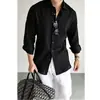 Camisa de manga larga con cuello para hombre, corte holgado, transfronteriza, imitación algodón-lino, color liso, estilo americano casual, camisa relajada de manga larga para hombre