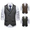 Chaleco de traje para hombre estilo europeo y americano con rayas verticales, patrón de espiga retro, cuello solapa, de un solo botón, corte ajustado, talla europea