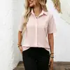 Camisa casual de manga corta para mujer, talla grande, estilo europeo y americano transfronterizo, simple, transpirable, con cuello, elegante y versátil, para el trabajo y el ocio