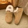 Medias zapatillas estilo Birkenstock con forro polar para otoño e invierno para mujer, pantuflas esponjosas de punta cerrada con lazo retro, zapatillas de algodón perezosas para exteriores