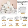 Estilo Escandinavo Casual Linha Preta Conjunto de Louça de Cerâmica para 2-10 Pessoas Pratos Criativos para Casa Tigelas e Hashis Conjunto de Talheres Presente