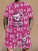Conjunto de camiseta casual de corte holgado y pantalones cortos con estampado digital 3D temático de Navidad, superventas transfronterizo europeo y americano