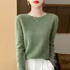 Listo para usar de primera línea 100 Lana Tejidos Redondo Cuello Mujer Tejidos de Lana Cuello en V Versátil Suéter Tejido Suelto Camisa Base